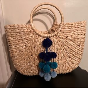 Mark & Graham Round Handle Pom Pom Tassel Tote